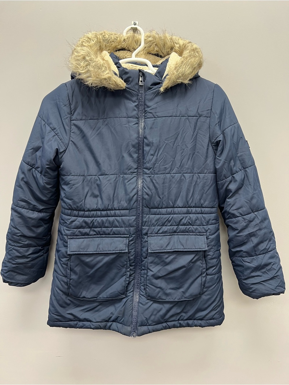 Tommy Hilfiger Kids Navy Faux-Fur Trim Puffer Coat Girls 16